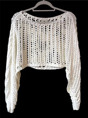 Milio Milano Crochet Open-Knit Cropped White Top Coastal Beach Resortwear O/S